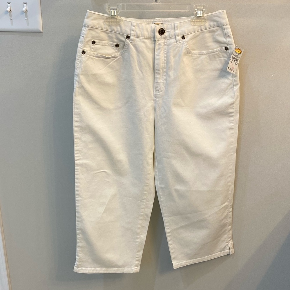 New Talbots Petites White Stretch Cotton Capri Crop Pants 4P